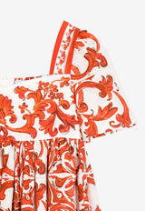 Dolce & Gabbana Kids Girls Majolica Print Dress Multicolor L54DH3 G7P4N IO5DQ