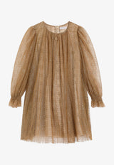 Dolce & Gabbana Kids Girls DG Logo Lamé Lace Dress Gold L54DN3 FLSMK S0997