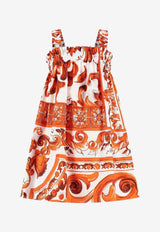 Dolce & Gabbana Kids Girls Majolica Print Shirred Dress Multicolor L54DN9 G7P4R IO3TN