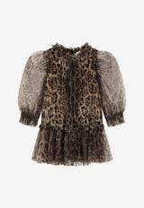 Dolce & Gabbana Kids Girls Leopard Print Tulle Dress Brown L54DO4 HSMV5 HY13M