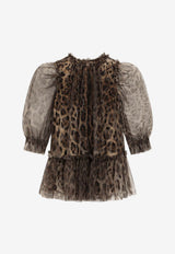 Dolce & Gabbana Kids Girls Leopard Print Tulle Dress Brown L54DO4 HSMV5 HY13M