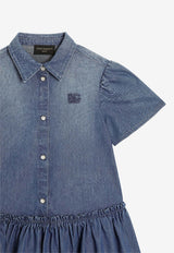 Dolce & Gabbana Kids Girls DG Logo Washed Chambray Dress Blue L54DO6 LDD55 S9000