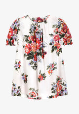 Dolce & Gabbana Kids Girls Flower Bouquet Print Mini Dress Multicolor L54DQ3 HS5UU HA5ZO