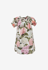 Dolce & Gabbana Kids Girls Hydrangea Print Gathered Dress Multicolor L54DR0 HS5T6 HA5XG