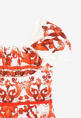 Dolce & Gabbana Kids Girls Majolica Print Gathered Dress Multicolor L54DT6 G7P4J IO3TN