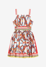 Dolce & Gabbana Kids Girls Carretto Print Belted Dress Multicolor L54DU2 FI5O4 HA6CK