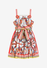 Dolce & Gabbana Kids Girls Carretto Print Belted Dress Multicolor L54DU2 FI5O4 HA6CK