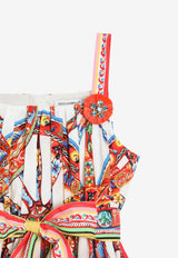 Dolce & Gabbana Kids Girls Carretto Print Belted Dress Multicolor L54DU2 FI5O4 HA6CK