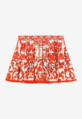Dolce & Gabbana Kids Girls Majolica Print Pleated Skirt Multicolor L54I49 G7P4N IO5DQ