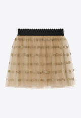 Dolce & Gabbana Kids Girls DG Logo Embroidered Tulle Skirt Gold L54I61 ILMBM S0997