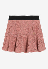 Dolce & Gabbana Kids Girls DG Logo Lace Skirt Pink L55I47 HLM7L F0473