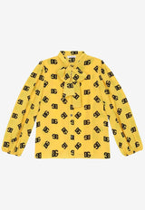 Dolce & Gabbana Kids Girls Logo Monogram Pussy-Bow Shirt L56S03 IS1SZ H4VAN