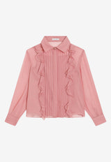 Dolce & Gabbana Kids Girls Chiffon Ruffled Silk Shirt Pink L56S27 FU1AT F0473
