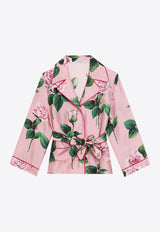 Dolce & Gabbana Kids Girls Rose Print Belted Shirt Pink L56S29 IS1X8 HF5IZ