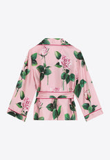 Dolce & Gabbana Kids Girls Rose Print Belted Shirt Pink L56S29 IS1X8 HF5IZ