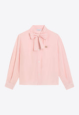 Dolce & Gabbana Kids Girls DG Logo Plaque Silk Shirt Pink L56S30 FU1A8 F0320