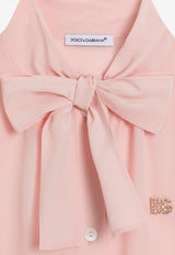 Dolce & Gabbana Kids Girls DG Logo Plaque Silk Shirt Pink L56S30 FU1A8 F0320