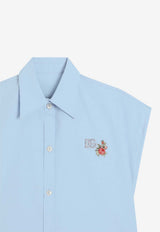 Dolce & Gabbana Kids Girls Cropped Poplin Shirt Light Blue L56S34 FU5Y4 B1581