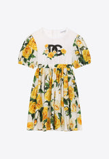 Dolce & Gabbana Kids Girls Rose Print Logo Dress L5JD6K G7M4I HA3VO Multicolor