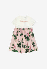 Dolce & Gabbana Kids Girls Sequined Logo Rose Print Dress Pink L5JD9R G7O0S S9000