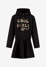 Dolce & Gabbana Kids Girls Leopard Cool Girls Patch Hooded Dress Black L5JDBD G7PZQ N0000