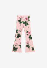 Dolce & Gabbana Kids Girls Rose Print Flared Pants Pink L5JPD8 FSG9X HF5IZ