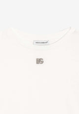 Dolce & Gabbana Kids Girls Crystal DG Logo Crewneck T-shirt White L5JTNJ G7O3N W0111