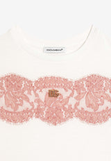 Dolce & Gabbana Kids Girls DG Logo T-shirt with Lace Inserts White L5JTNJ G7O7P W0111