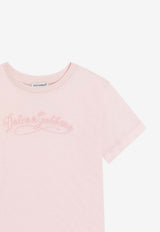 Dolce & Gabbana Kids Girls Embroidered Crewneck T-shirt Pink L5JTNK G7PYF F0372