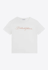 Dolce & Gabbana Kids Girls Sequined Logo T-shirt White L5JTNK G7O0Y W0111