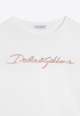 Dolce & Gabbana Kids Girls Sequined Logo T-shirt White L5JTNK G7O0Y W0111