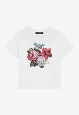 Dolce & Gabbana Kids Girls Rhinestone Floral T-shirt White L5JTNK G7O9J HA5MH