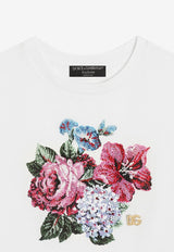 Dolce & Gabbana Kids Girls Rhinestone Floral T-shirt White L5JTNK G7O9J HA5MH