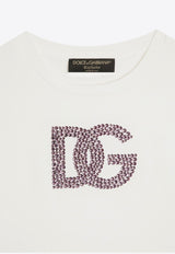 Dolce & Gabbana Kids Girls Rhinestoned DG Logo T-shirt White L5JTNK G7O9K W0111