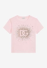 Dolce & Gabbana Kids Girls Rhinestone DG Logo T-shirt Pink L5JTNK G7N6B F0662
