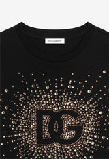 Dolce & Gabbana Kids Girls Rhinestone DG Logo T-shirt Black L5JTNK G7N6B N0000