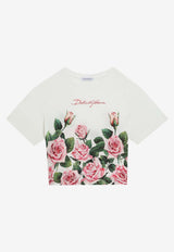 Dolce & Gabbana Kids Girls Rose Print Crewneck T-shirt White L5JTNL II7GI HA5IZ