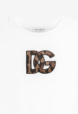 Dolce & Gabbana Kids Girls Leopard Print DG Patch T-shirt White L5JTOX G7P0J W0800