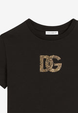 Dolce & Gabbana Kids Girls DG Rhinestones T-shirt Black L5JTOX G7PMB N0000