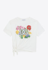 Dolce & Gabbana Kids Girls DG Logo Patch Knotted T-shirt White L5JTOZ G7O2A W0111