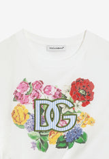 Dolce & Gabbana Kids Girls DG Logo Patch Knotted T-shirt White L5JTOZ G7O2A W0111
