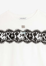 Dolce & Gabbana Kids Girls Lace-Trimmed DG Logo T-shirt White L5JTQT G7PTX W0111