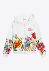 Dolce & Gabbana Kids Girls Floral Print Zip-Up Hoodie White L5JWAU II7GX HA5KU