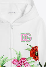 Dolce & Gabbana Kids Girls Floral Print Zip-Up Hoodie White L5JWAU II7GX HA5KU