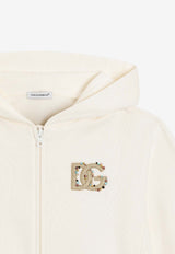 Dolce & Gabbana Kids Girls Embellished DG Logo Zip-Up Hoodie White L5JWCW G7PVI W0001