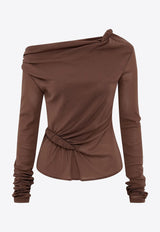 Paris Georgia Croissant Long-Sleeved Ruched Top Brown LCROST001-COF_BROWN