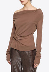 Paris Georgia Croissant Long-Sleeved Ruched Top Brown LCROST001-COF_BROWN