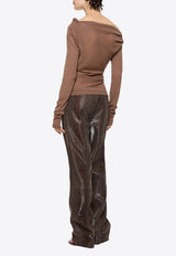 Paris Georgia Croissant Long-Sleeved Ruched Top Brown LCROST001-COF_BROWN