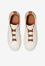 ZEGNA Triple Stitch Deer Leather Sneakers Off-white LHCVO-S4667Z-SPA_TS