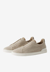 ZEGNA Triple Stitch Linen and Leather Sneakers Light Beige LHLNA-S7981Z-NAT_TS